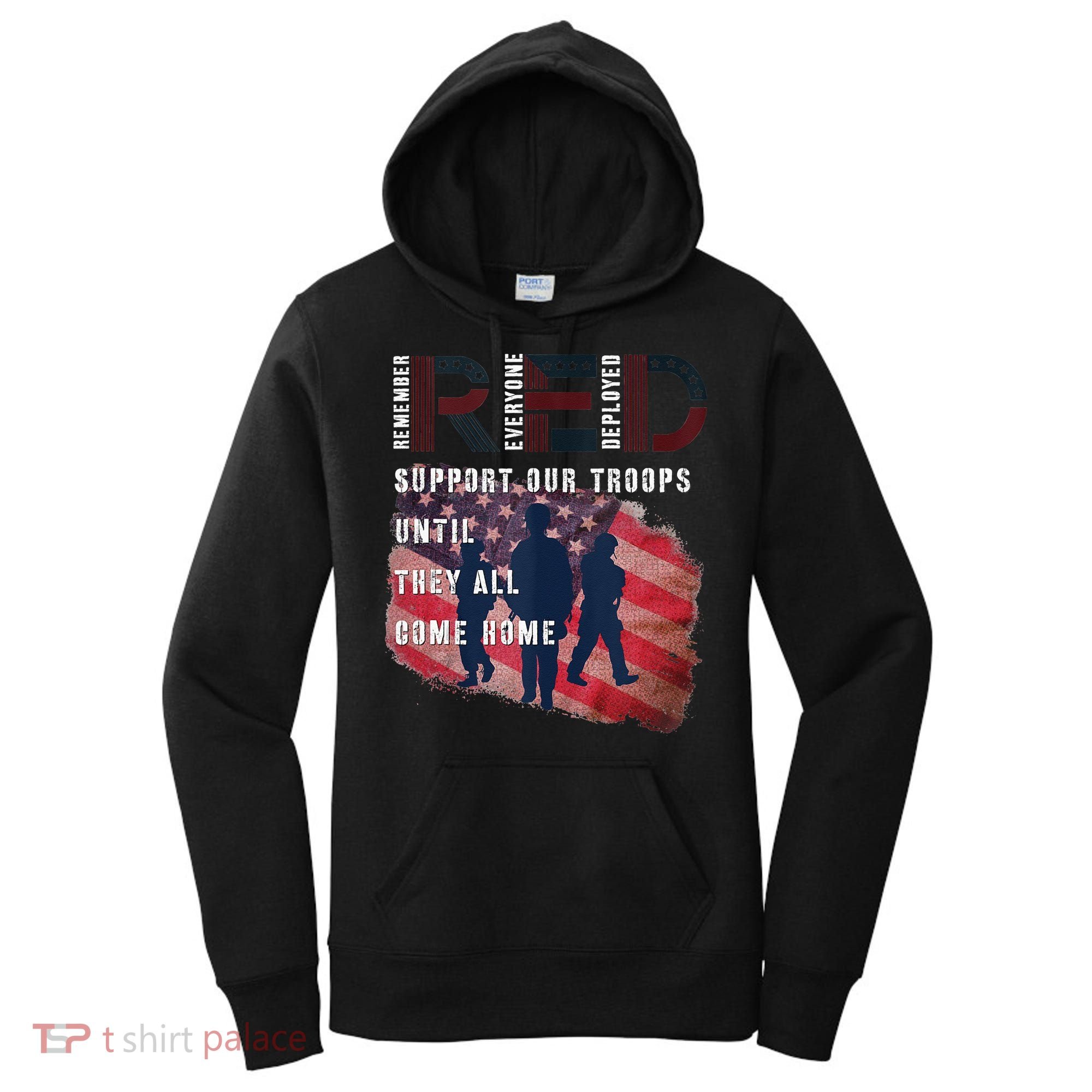 On Friday We Wear Red Friday Military Support Troops US Flag Women's Hoodie