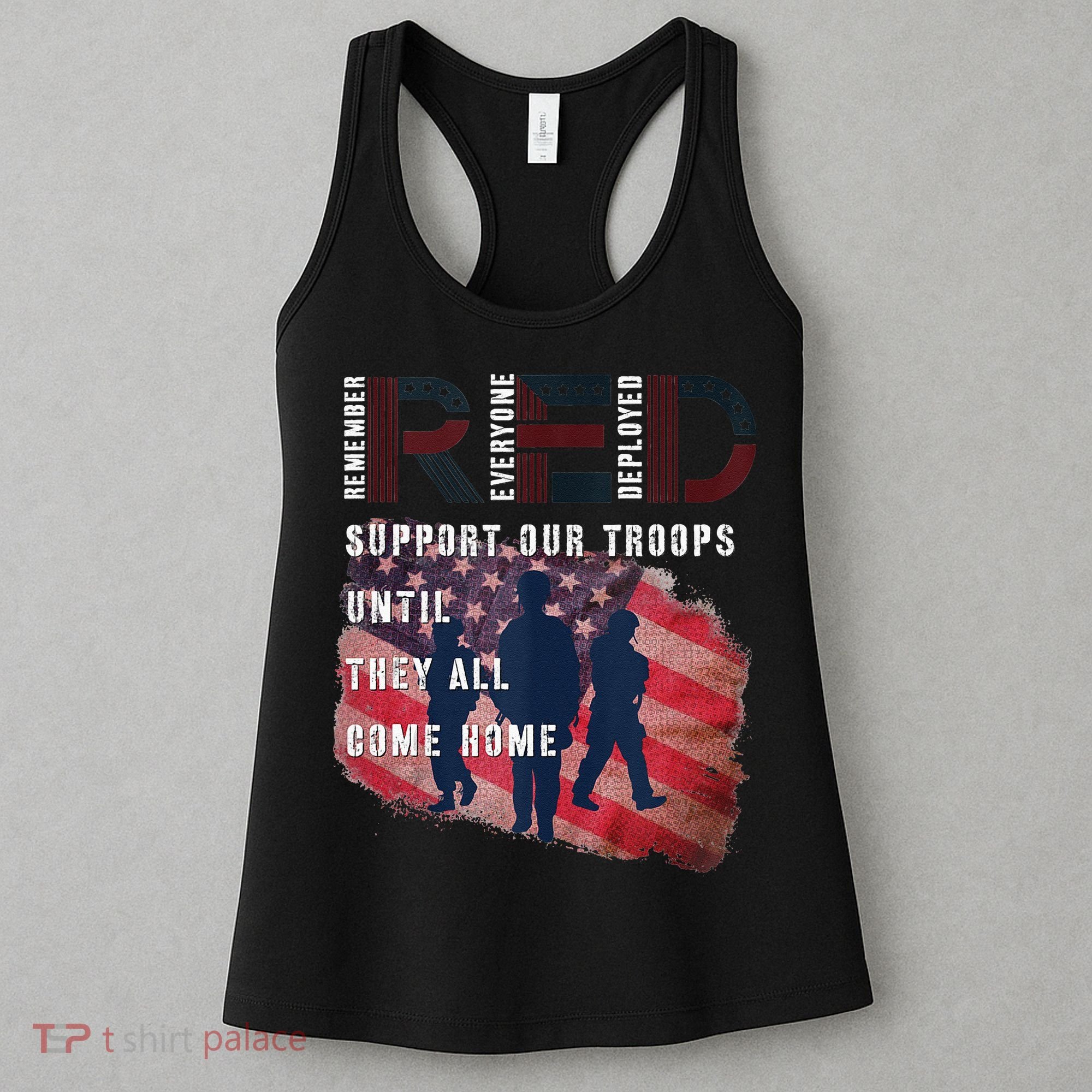 On Friday We Wear Red Friday Military Support Troops US Flag Women's Tank Top