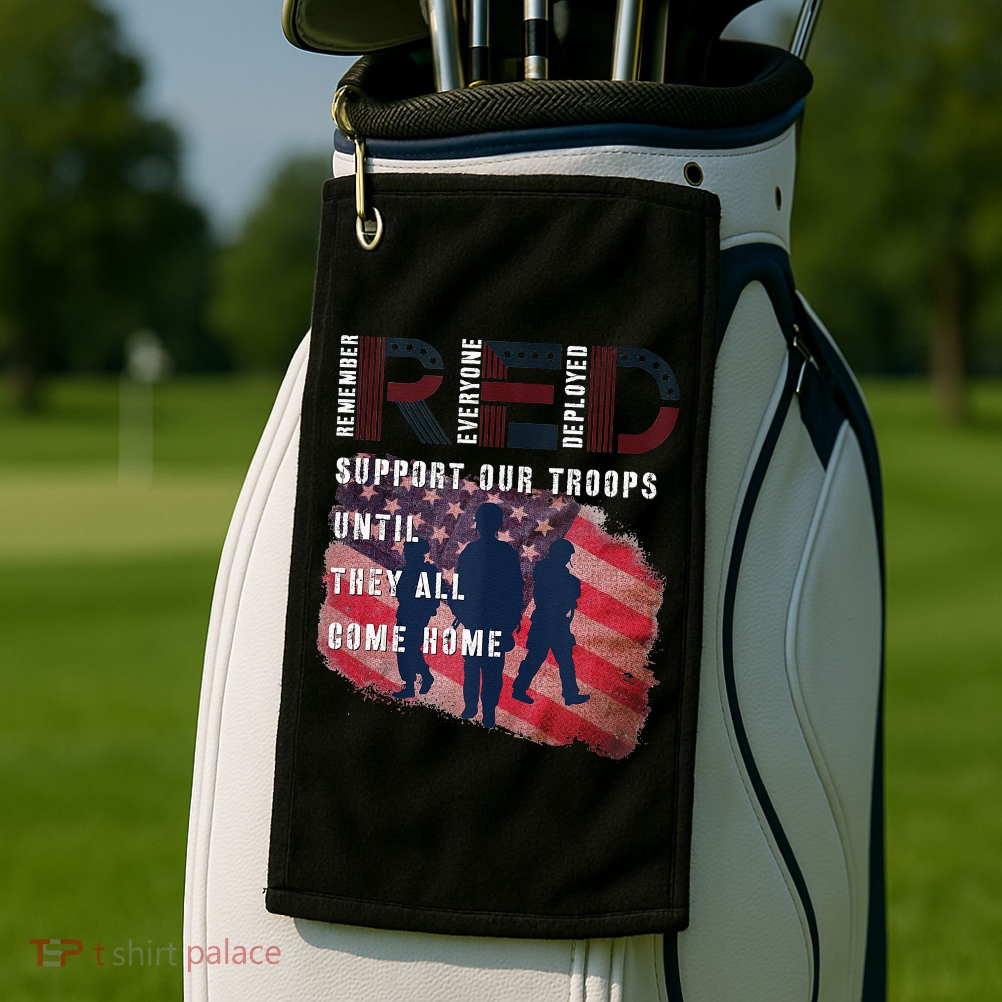 On Friday We Wear Red Friday Military Support Troops US Flag Golf Towel