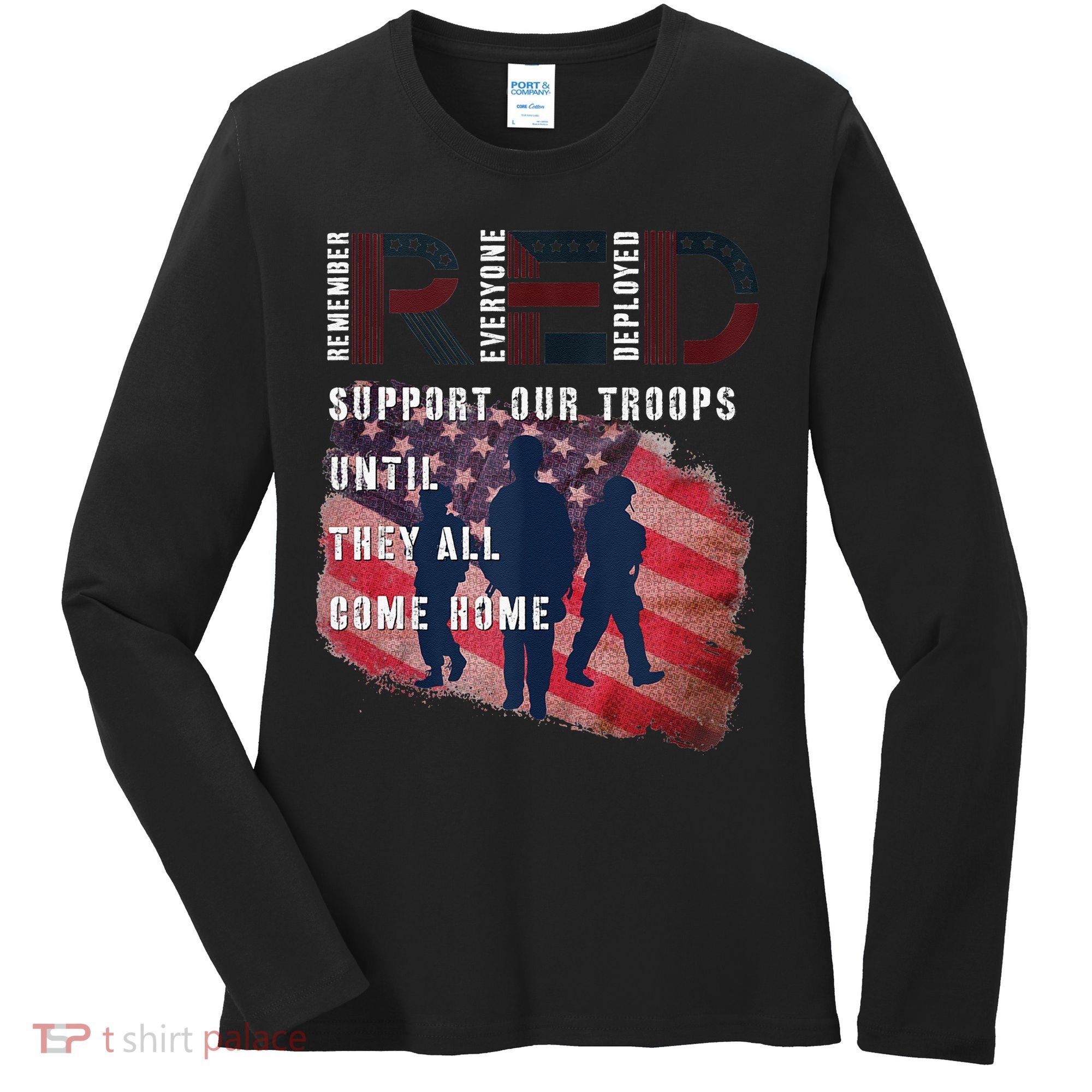On Friday We Wear Red Friday Military Support Troops US Flag Women's Long Sleeve Shirt
