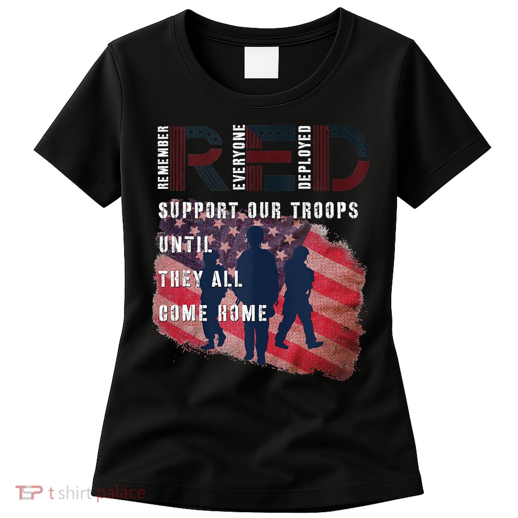 On Friday We Wear Red Friday Military Support Troops US Flag Women's T-Shirt