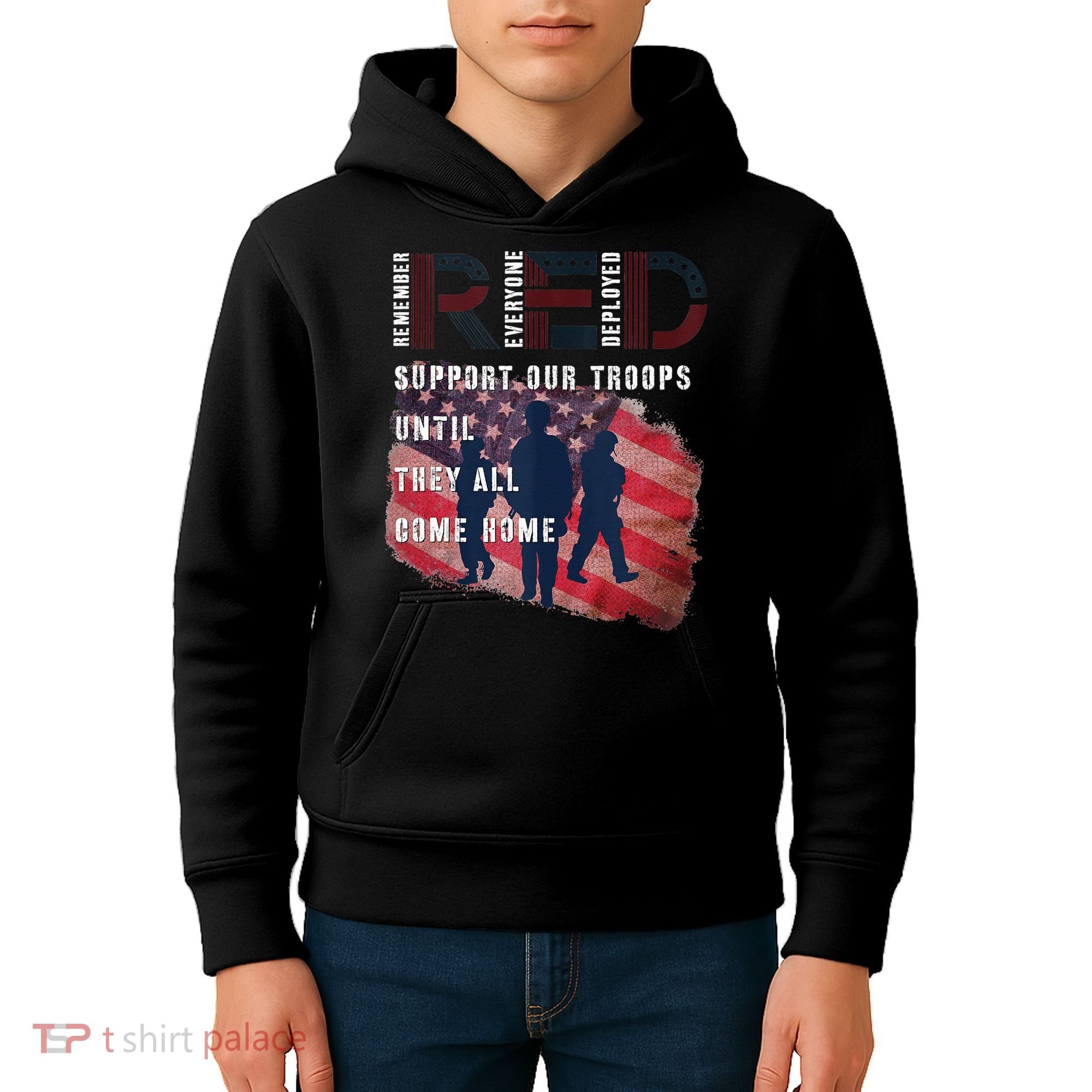 On Friday We Wear Red Friday Military Support Troops US Flag Kids Hoodie
