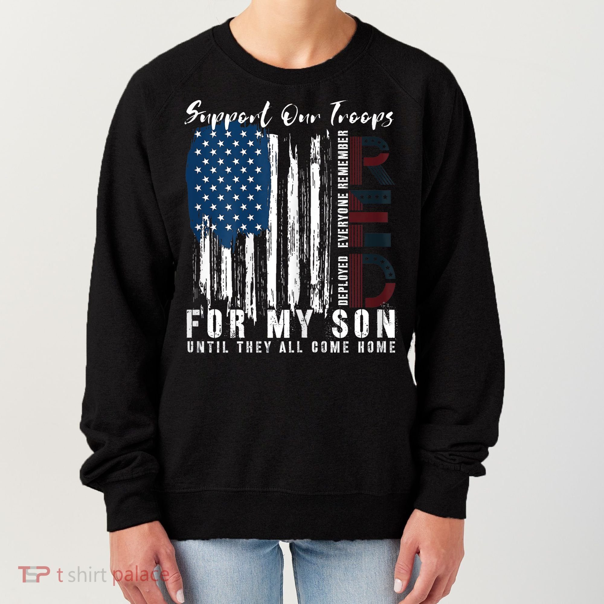 On Friday We Wear Red For My Son Military Support Us Flag Women's Sweatshirt