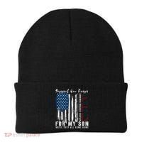 On Friday We Wear Red For My Son Military Support Us Flag Beanie thumb 0