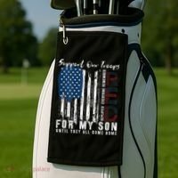 On Friday We Wear Red For My Son Military Support Us Flag Golf Towel thumb 2