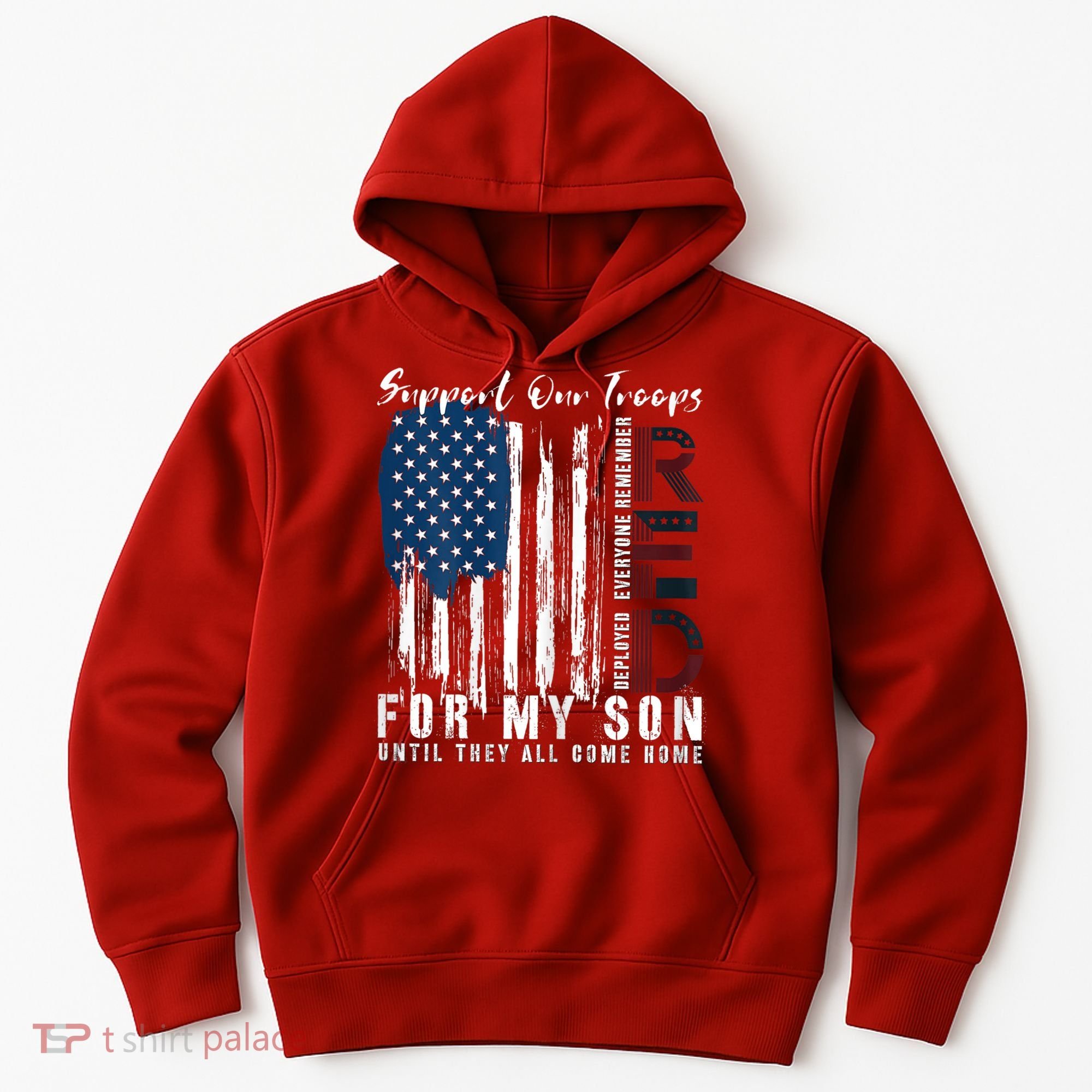 On Friday We Wear Red For My Son Military Support Us Flag Hoodie