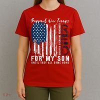 On Friday We Wear Red For My Son Military Support Us Flag T-Shirt thumb 4
