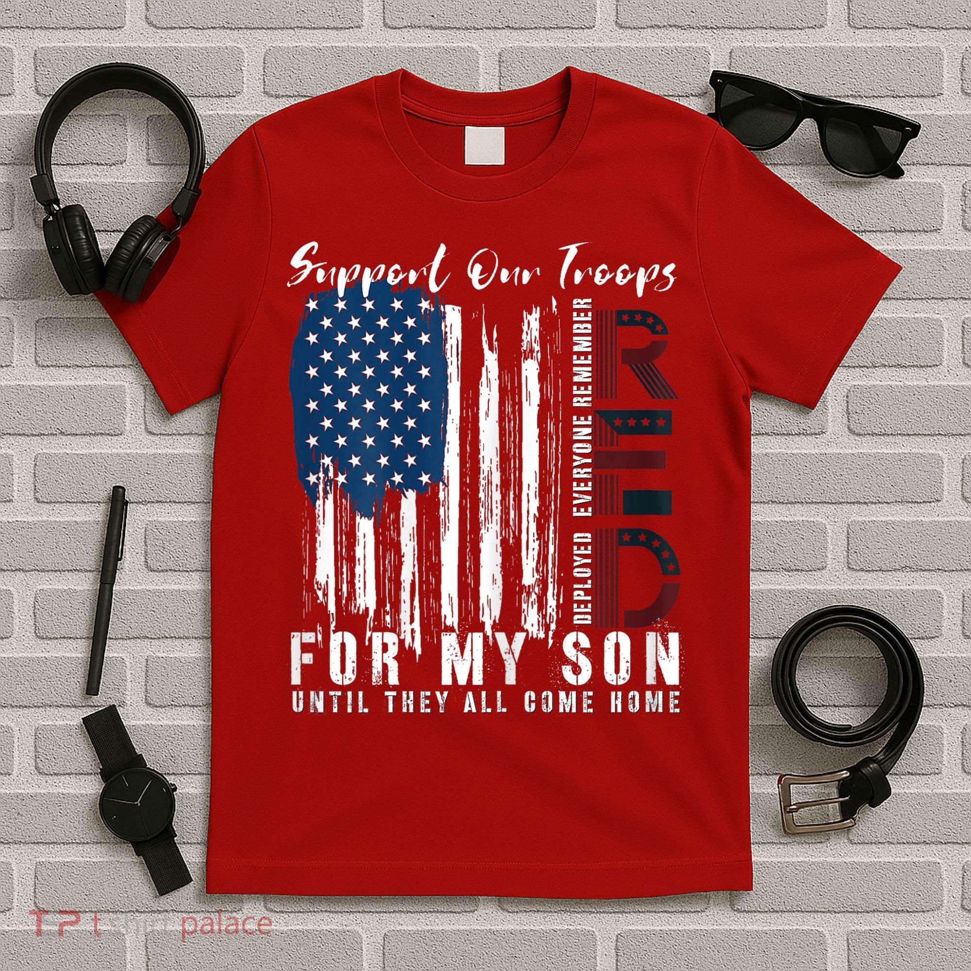 On Friday We Wear Red For My Son Military Support Us Flag T-Shirt