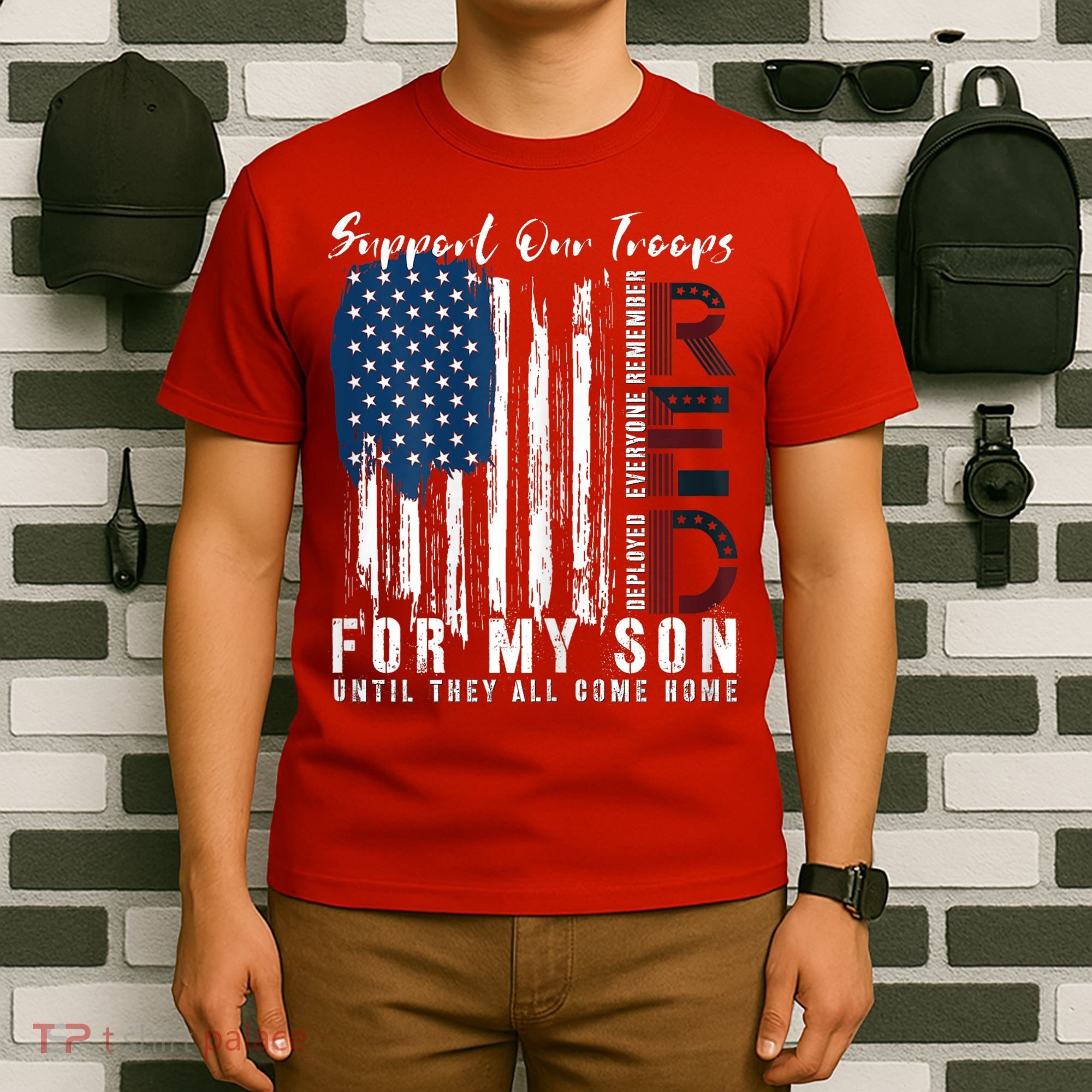 On Friday We Wear Red For My Son Military Support Us Flag T-Shirt