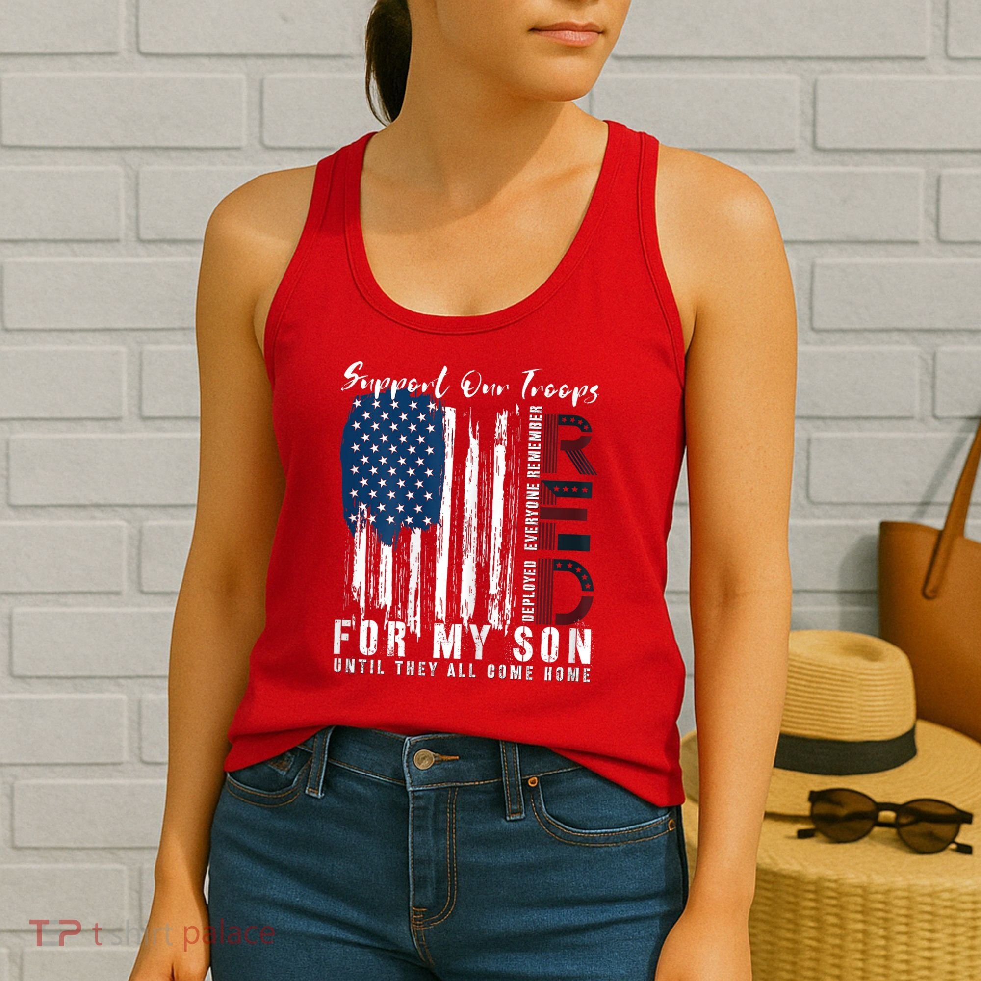 On Friday We Wear Red For My Son Military Support Us Flag Women's Tank Top