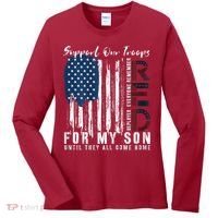 On Friday We Wear Red For My Son Military Support Us Flag Women's Long Sleeve Shirt thumb 0