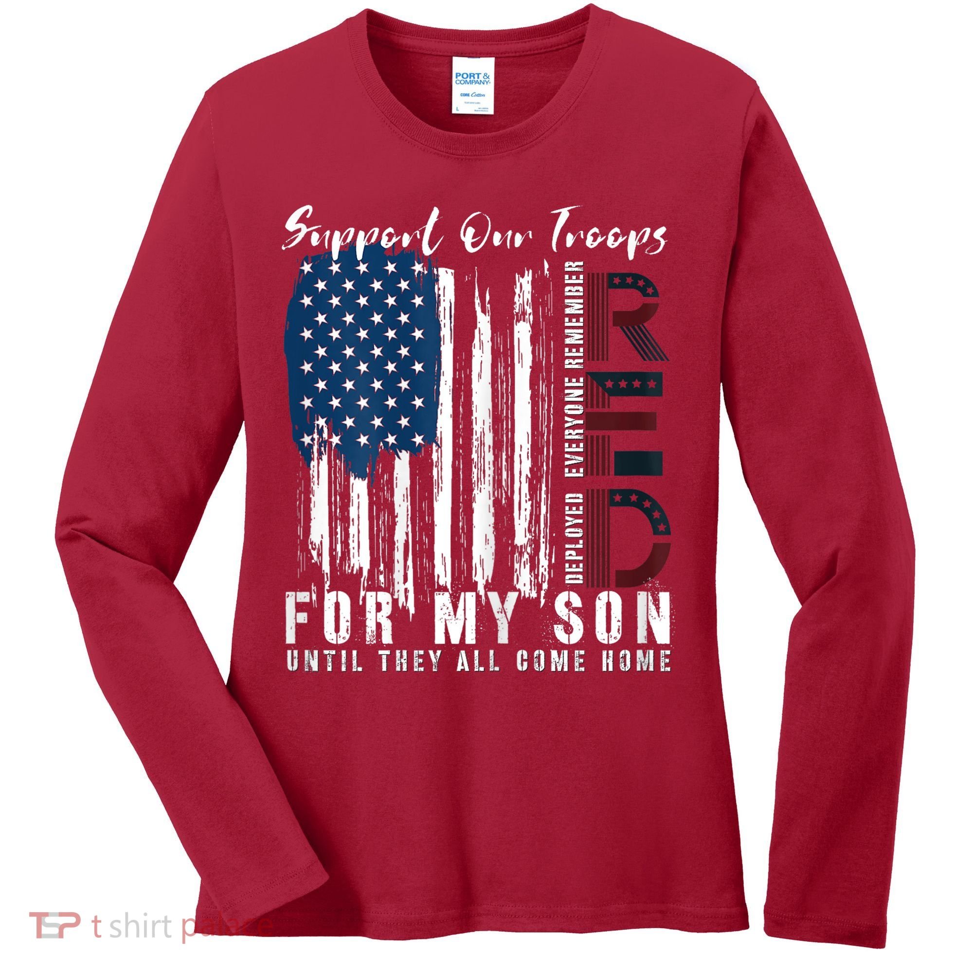 On Friday We Wear Red For My Son Military Support Us Flag Women's Long Sleeve Shirt