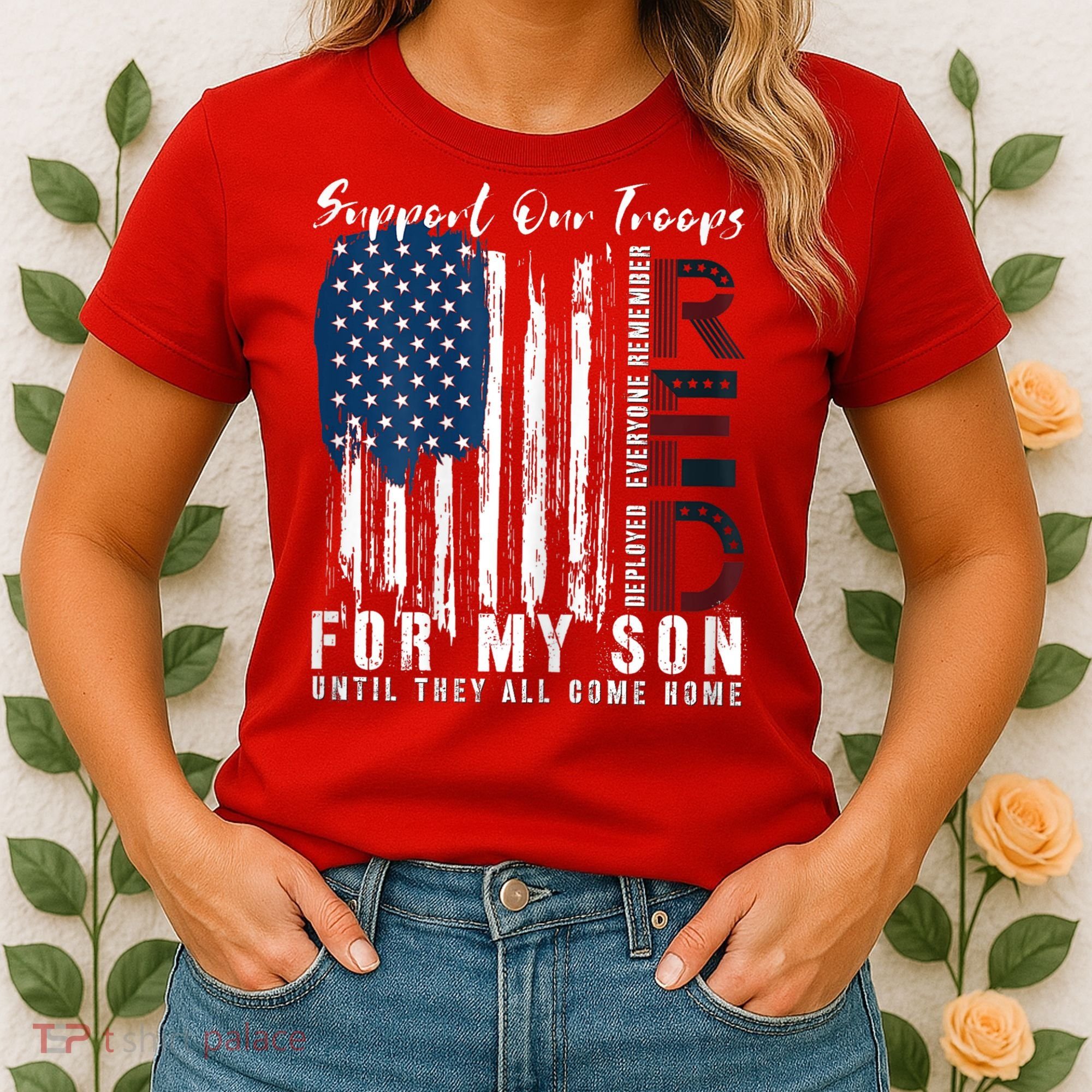 On Friday We Wear Red For My Son Military Support Us Flag Women's T-Shirt