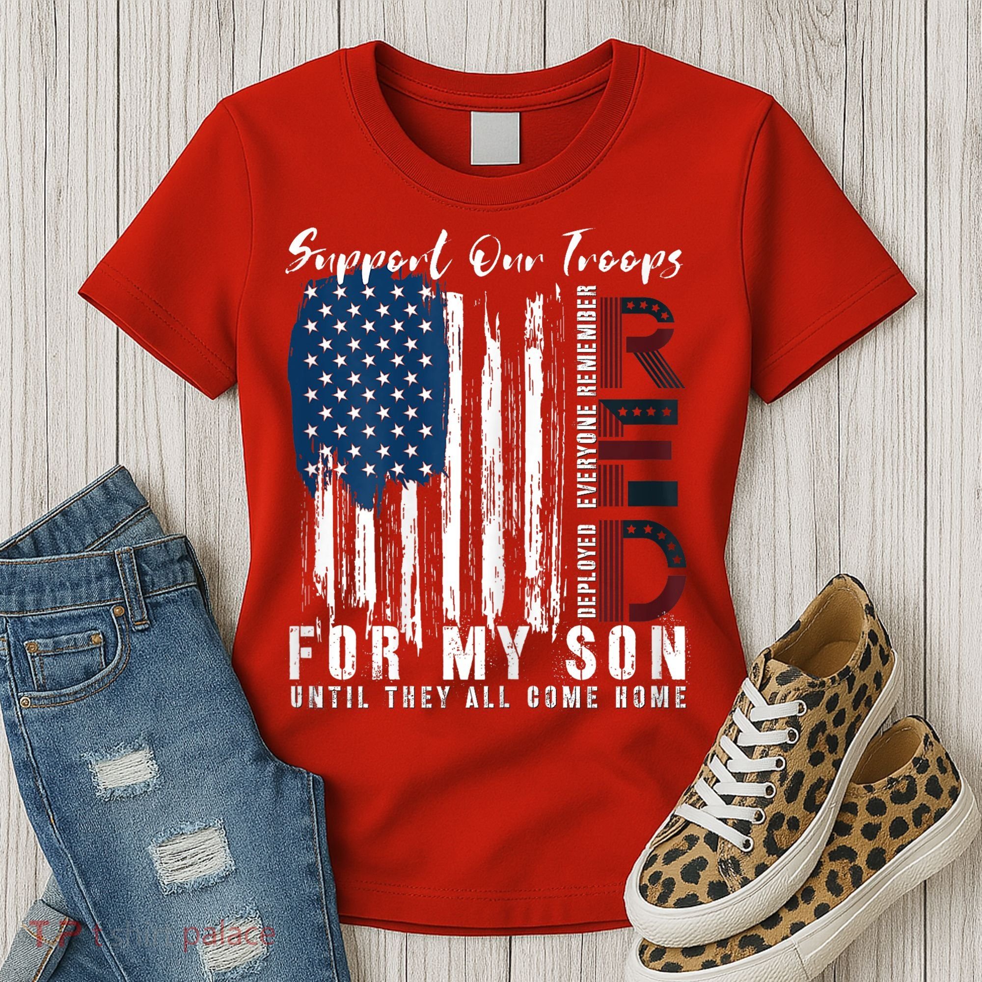 On Friday We Wear Red For My Son Military Support Us Flag Women's T-Shirt
