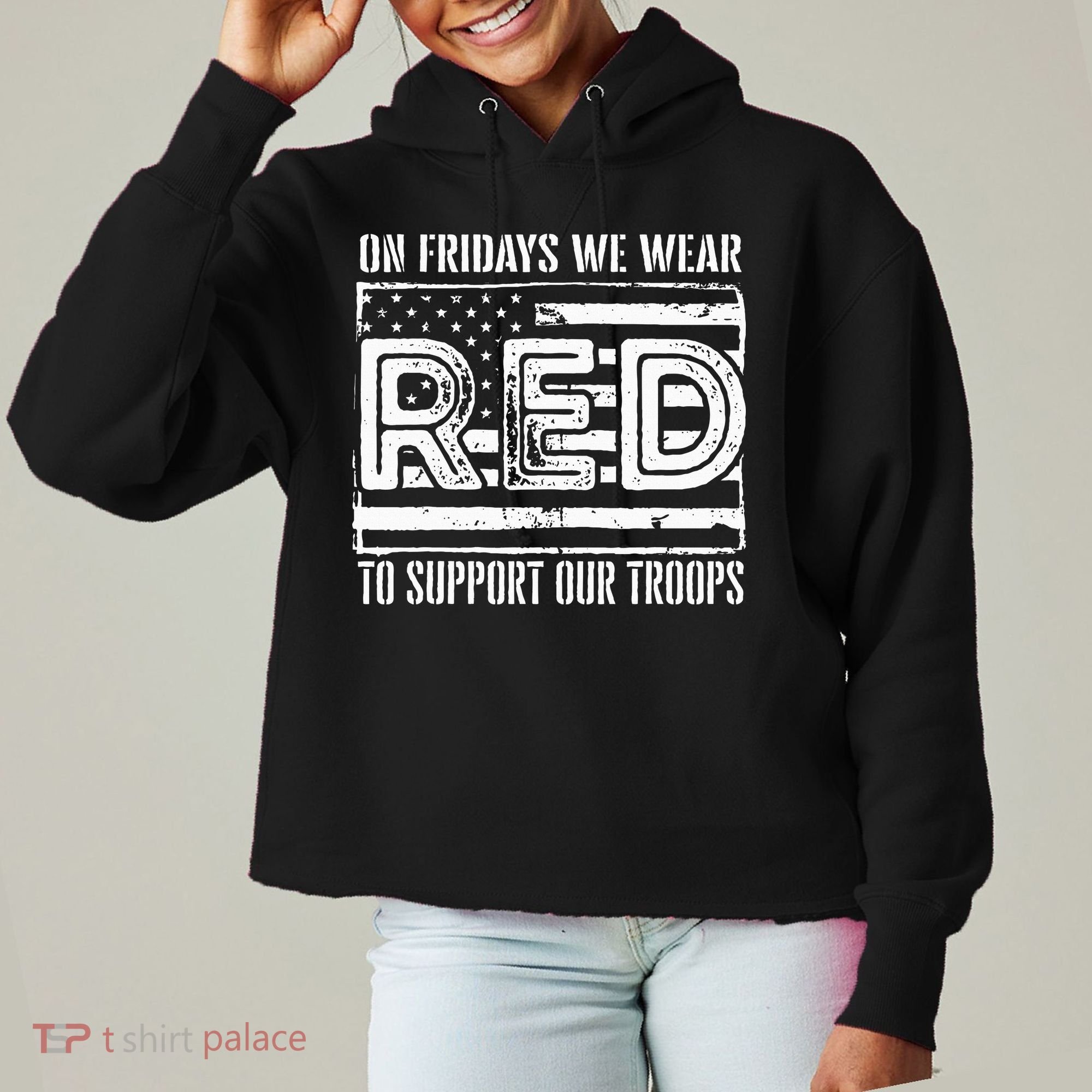 On Fridays We Wear Red To Support Our Troops Red Friday Ladies Heavyweight Boxy Pullover Hoodie