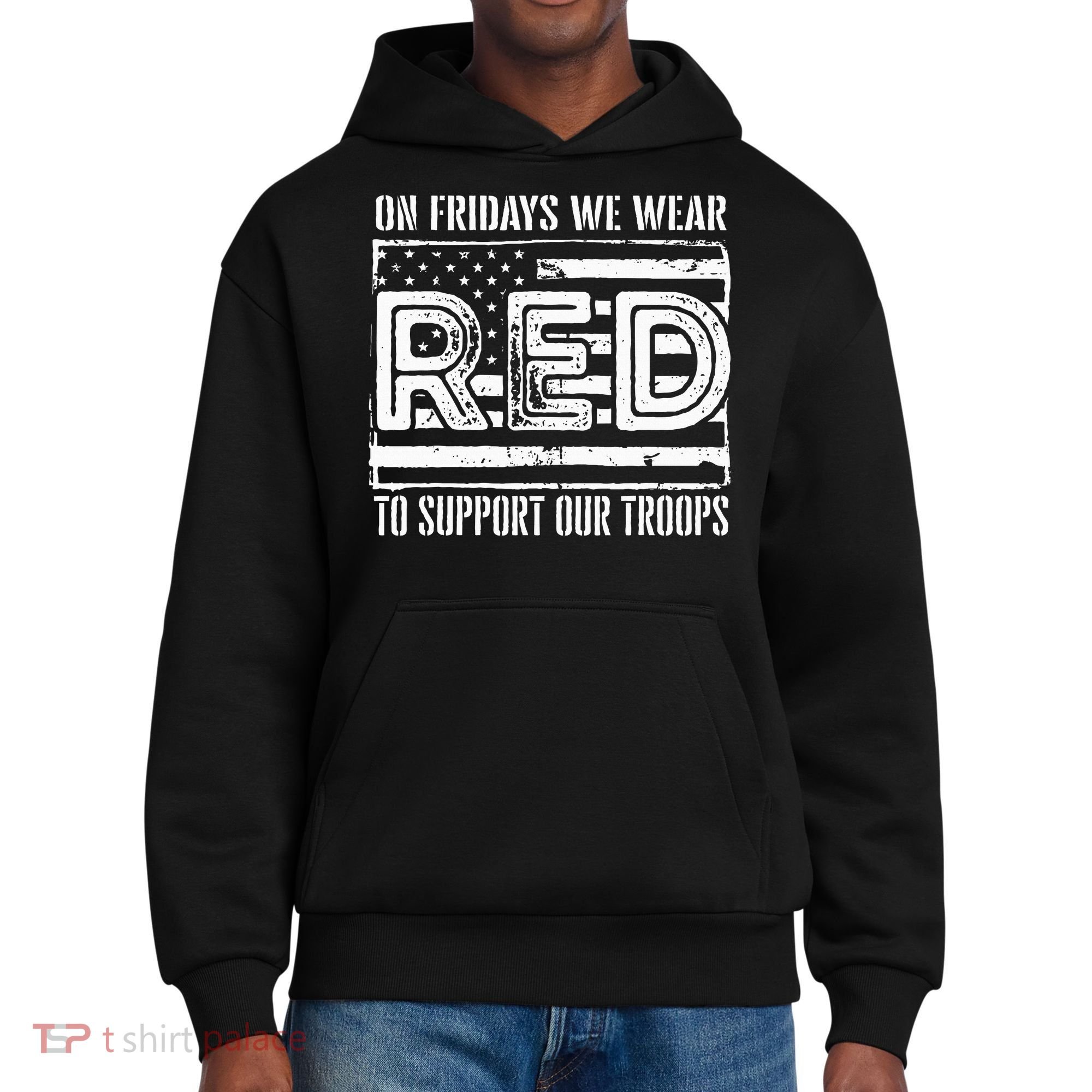 On Fridays We Wear Red To Support Our Troops Red Friday District V.I.T. Heavyweight Hoodie