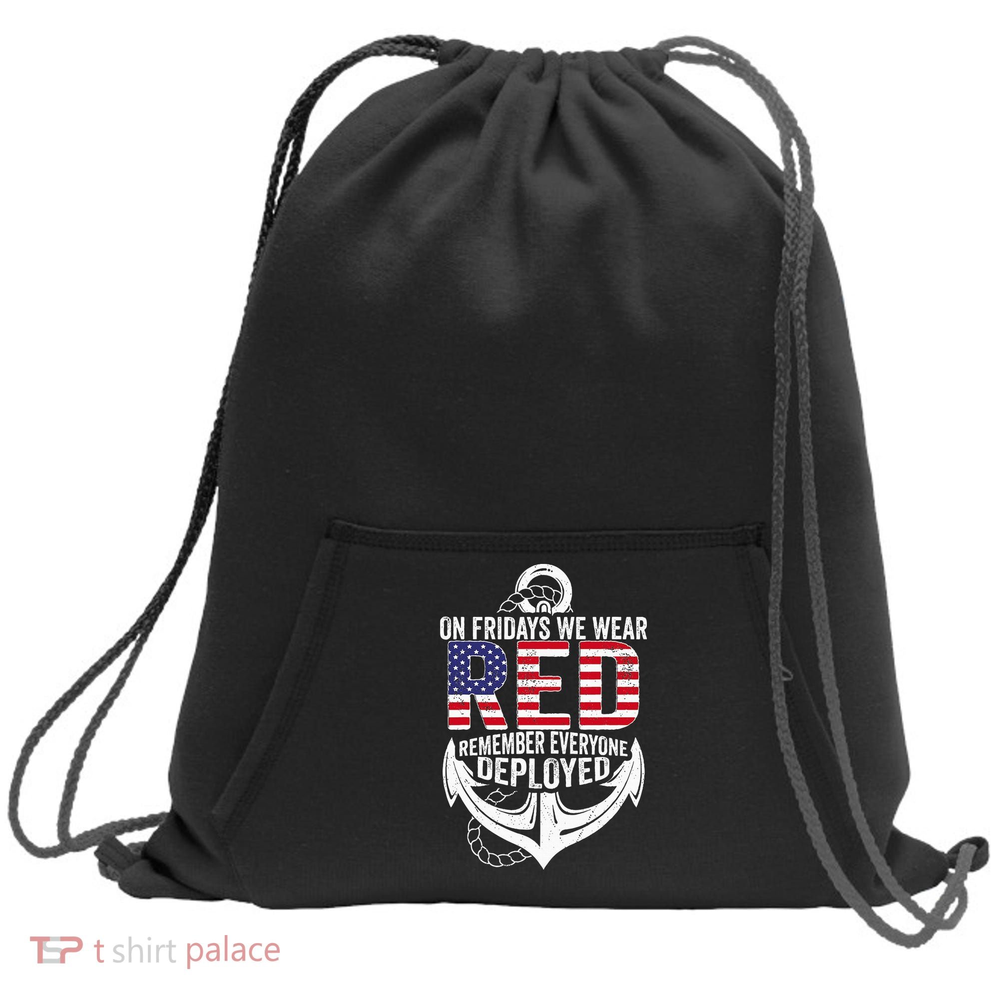 On Fridays We Wear Red Friday Navy Gift Distressed Sweatshirt Cinch Pack Bag
