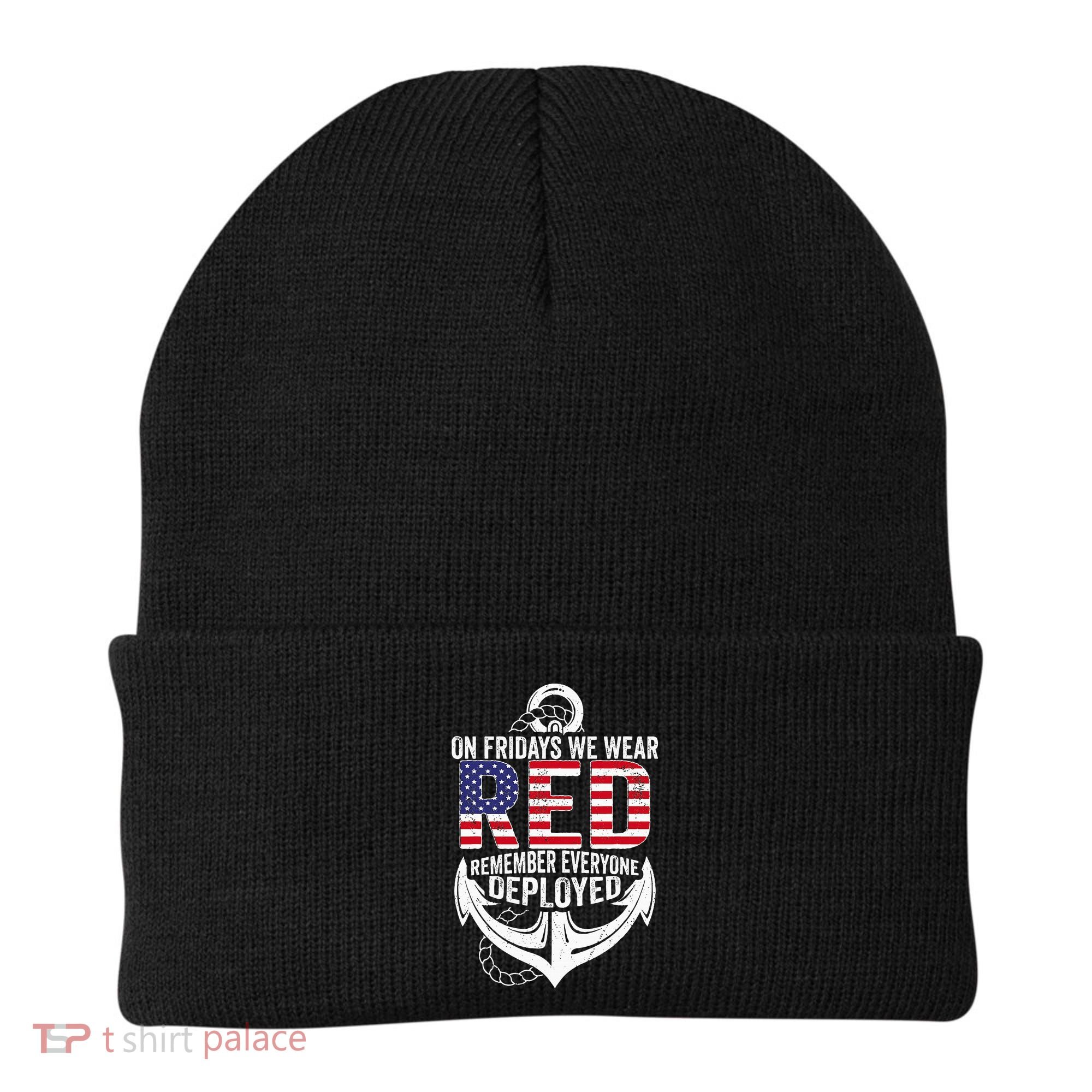 On Fridays We Wear Red Friday Navy Gift Distressed Beanie