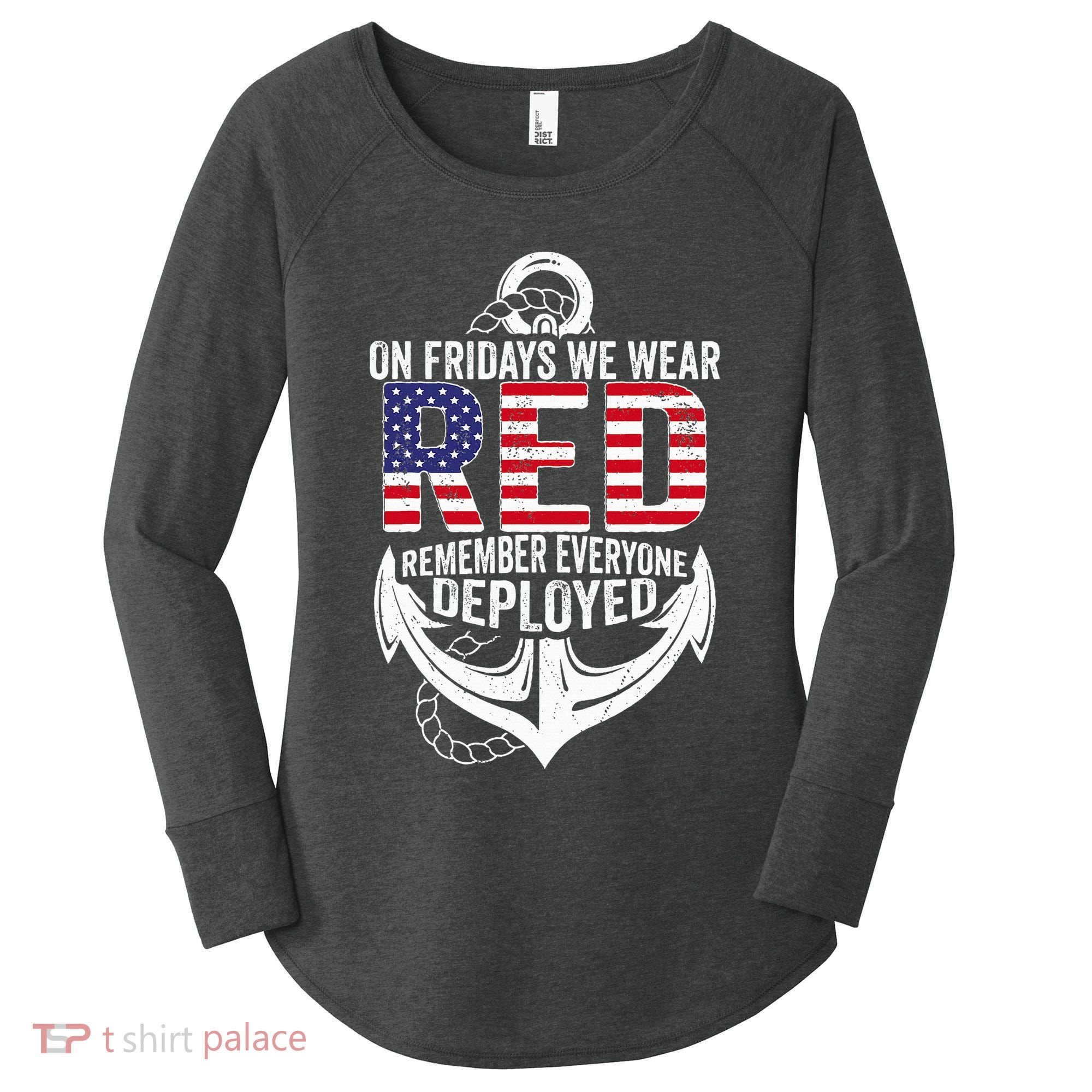 On Fridays We Wear Red Friday Navy Gift Distressed Women's Perfect Tri Tunic Long Sleeve Shirt