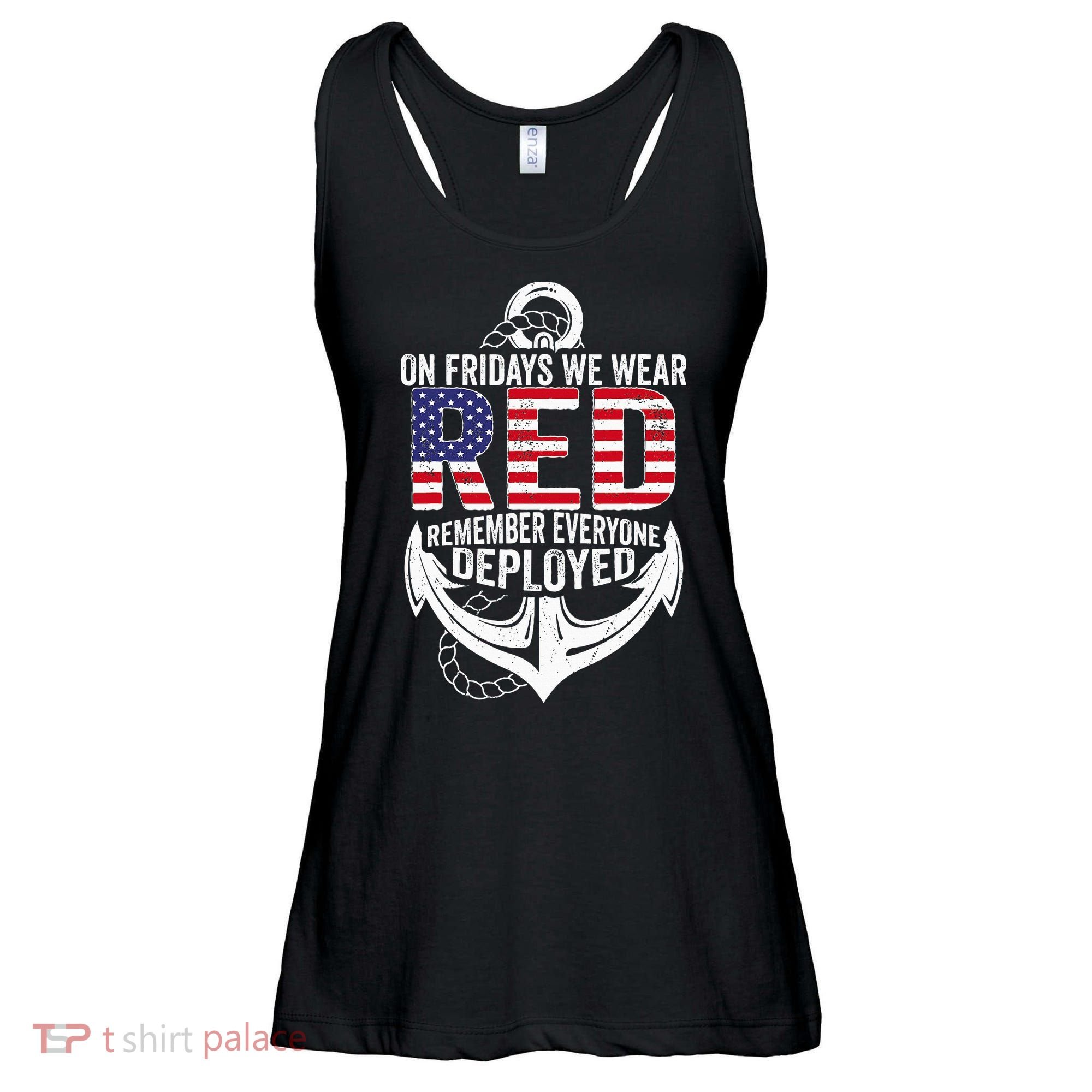 On Fridays We Wear Red Friday Navy Gift Distressed Ladies Essential Flowy Tank