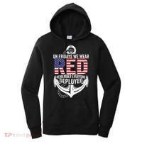 On Fridays We Wear Red Friday Navy Gift Distressed Women's Hoodie thumb 0