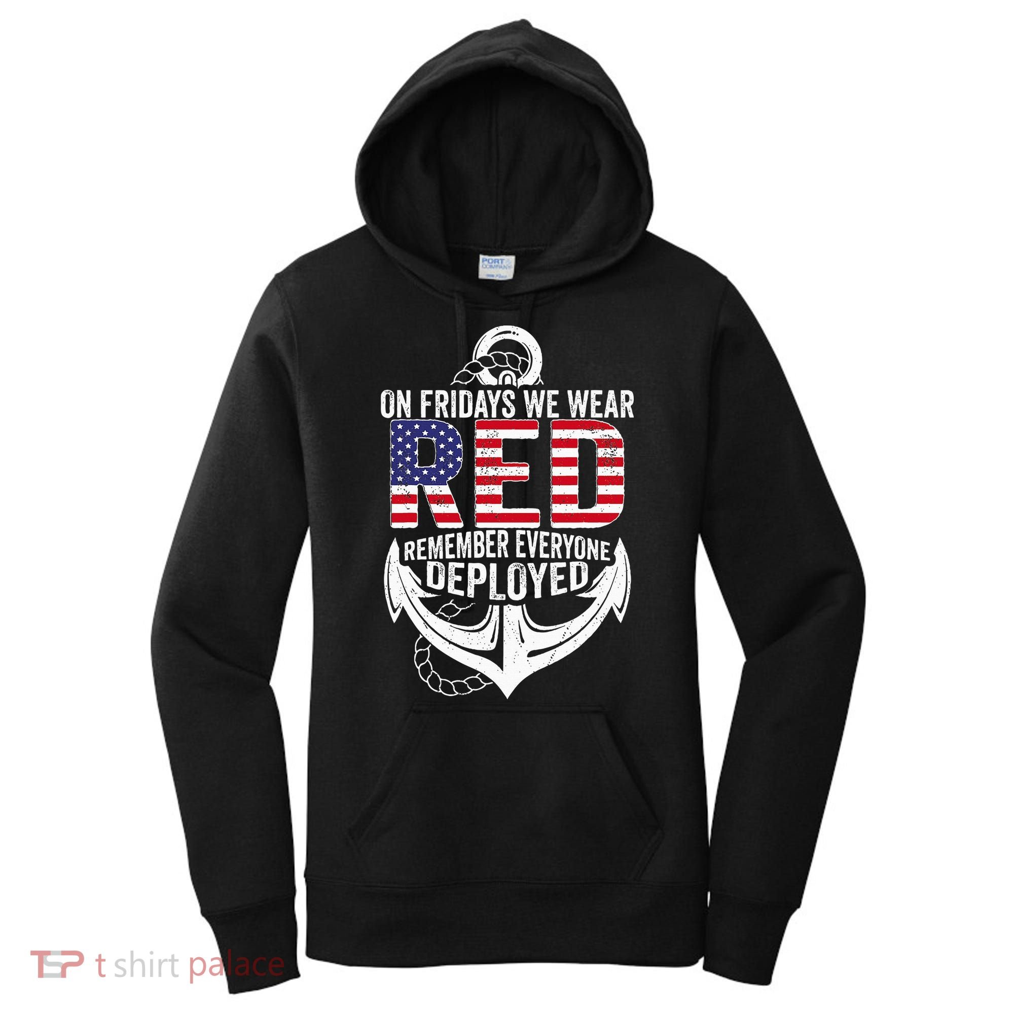 On Fridays We Wear Red Friday Navy Gift Distressed Women's Hoodie