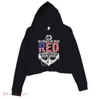 On Fridays We Wear Red Friday Navy Gift Distressed Crop Fleece Hoodie thumb 0