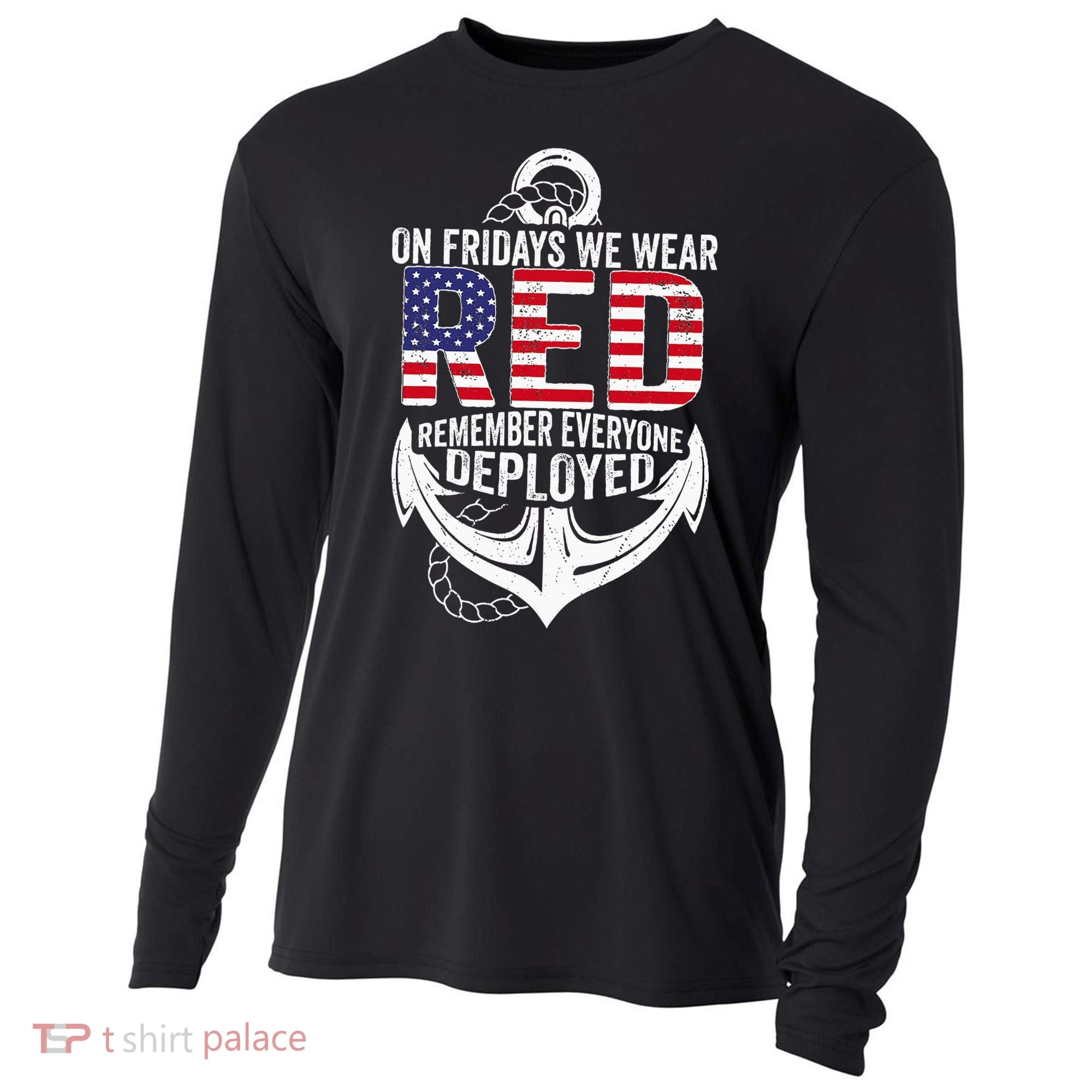 On Fridays We Wear Red Friday Navy Gift Distressed Cooling Performance Long Sleeve Crew