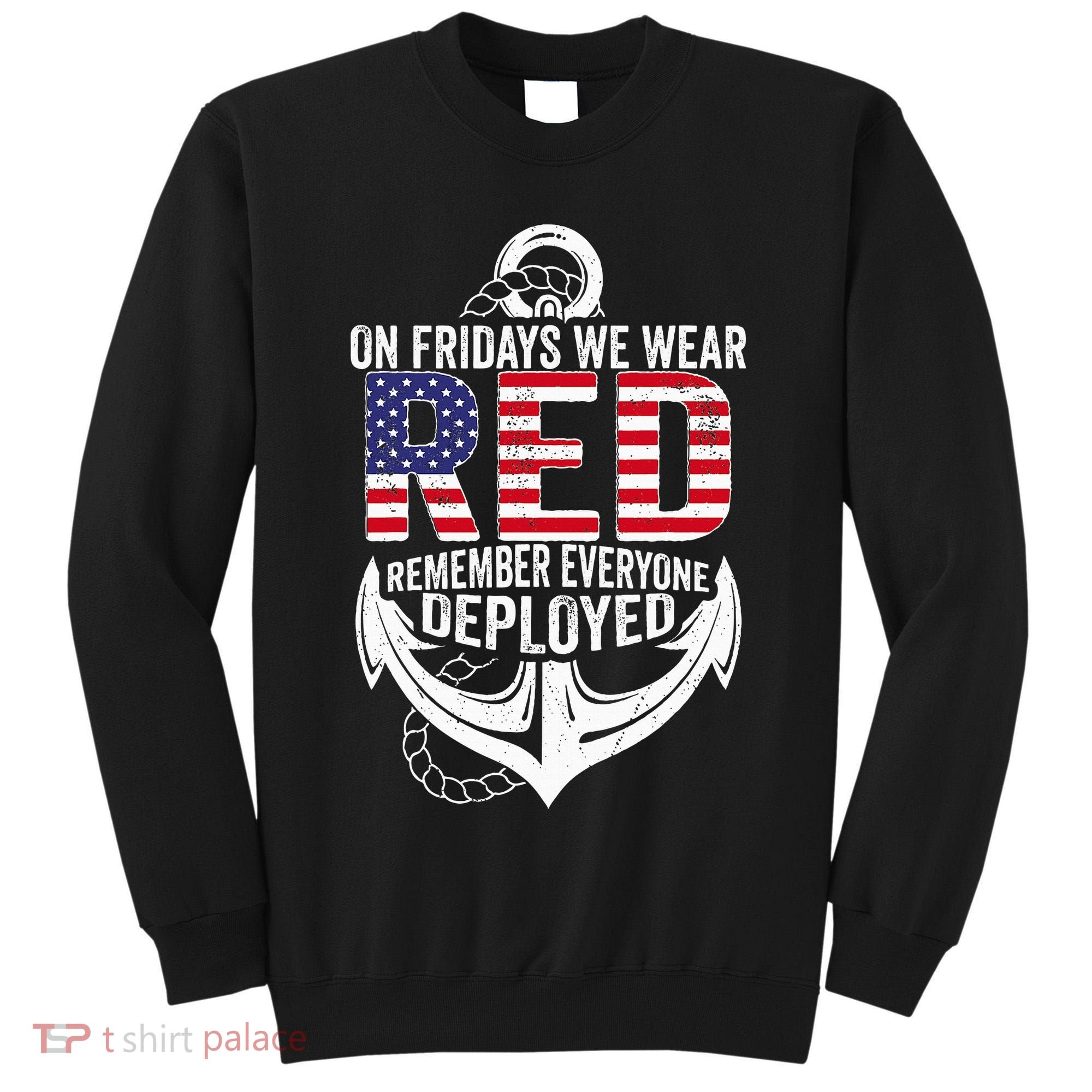 On Fridays We Wear Red Friday Navy Gift Distressed Tall Sweatshirt