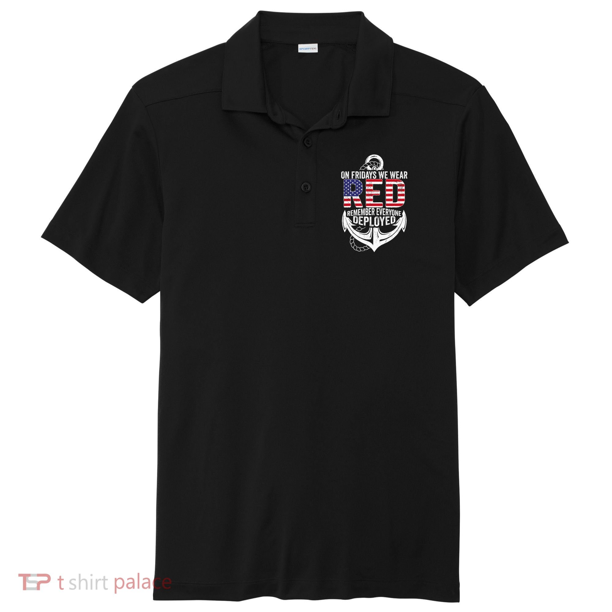 On Fridays We Wear Red Friday Navy Gift Distressed Sport-Tek Posi-UV Pro Polo