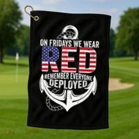On Fridays We Wear Red Friday Navy Gift Distressed Golf Towel thumb 1