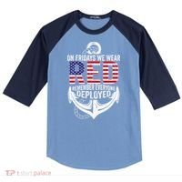 On Fridays We Wear Red Friday Navy Gift Distressed Raglan Baseball Sleeve Shirt thumb 0