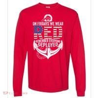 On Fridays We Wear Red Friday Navy Gift Distressed Comfort Colors Heavyweight Long Sleeve T-Shirt thumb 0