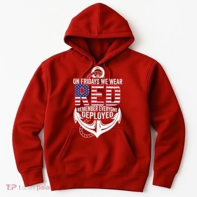 On Fridays We Wear Red Friday Navy Gift Distressed Hoodie