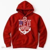 On Fridays We Wear Red Friday Navy Gift Distressed Hoodie thumb 0