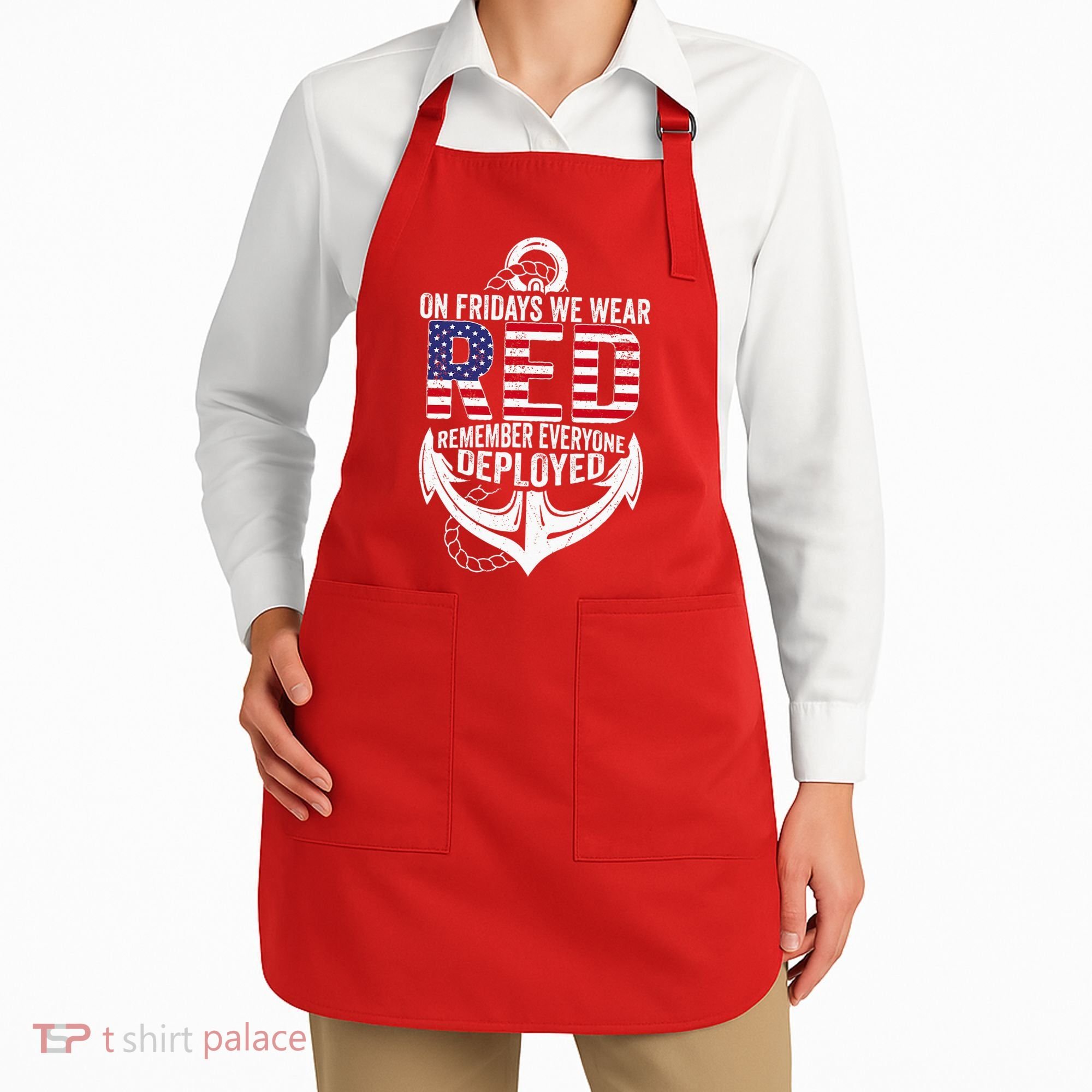 On Fridays We Wear Red Friday Navy Gift Distressed Apron