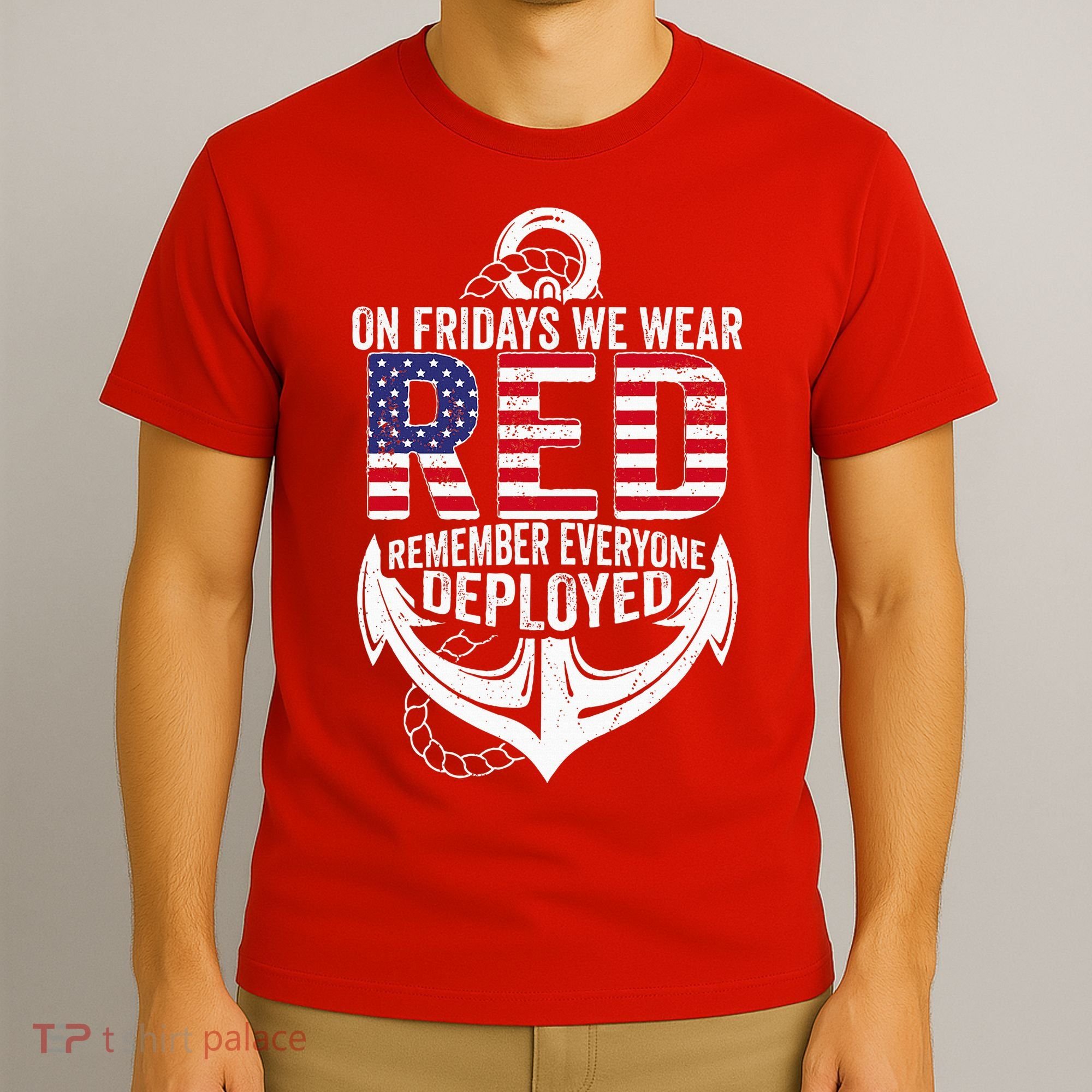 On Fridays We Wear Red Friday Navy Gift Distressed T-Shirt