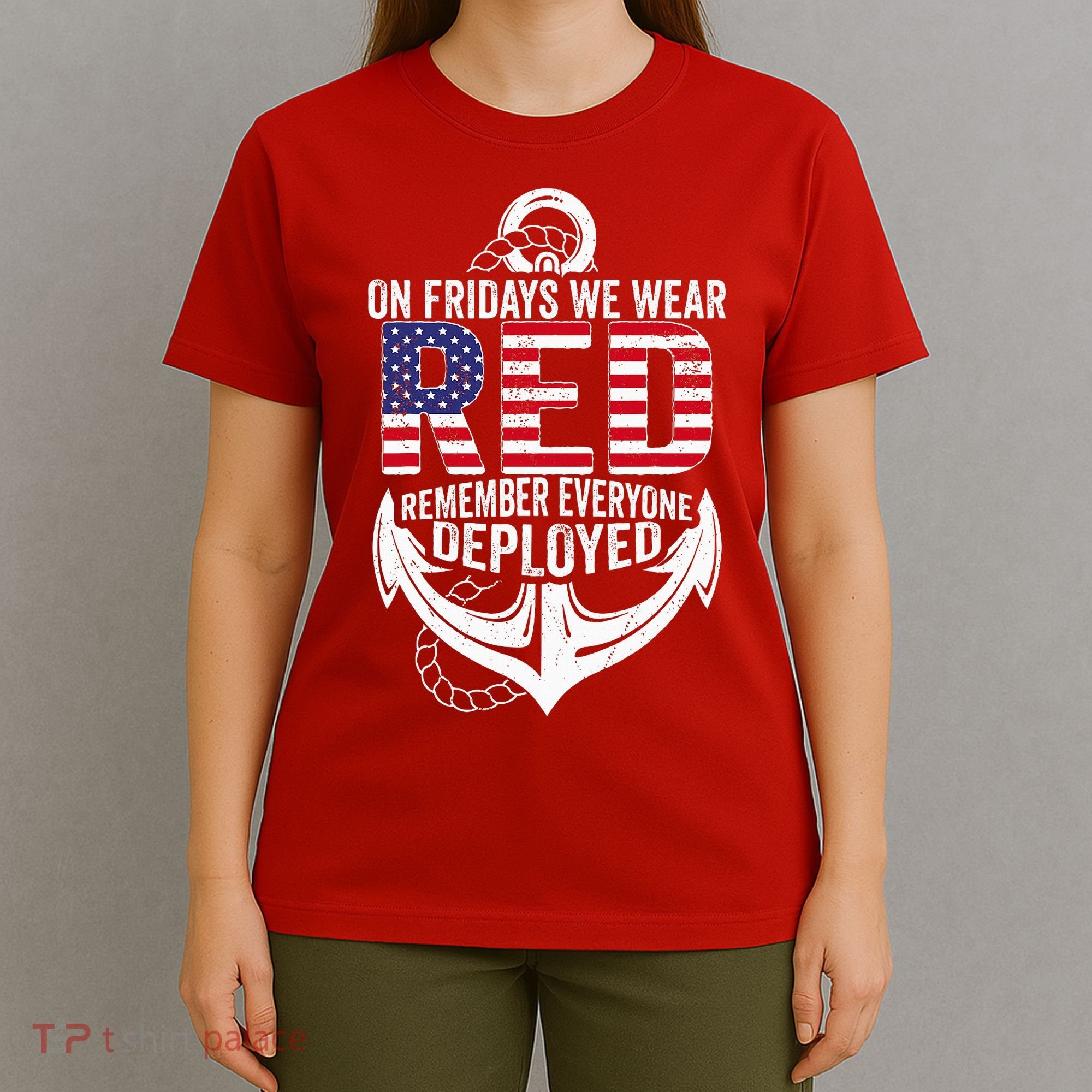 On Fridays We Wear Red Friday Navy Gift Distressed T-Shirt