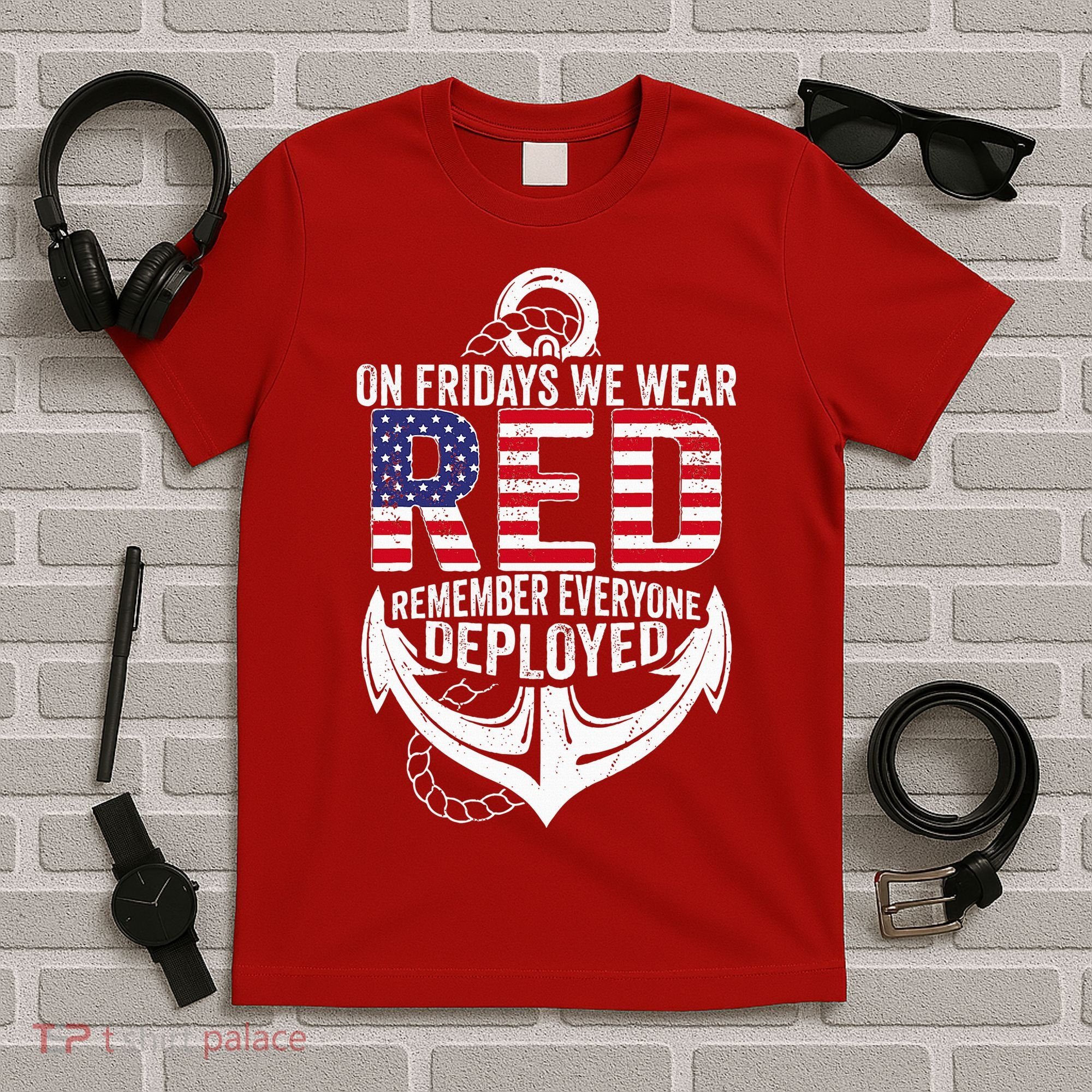 On Fridays We Wear Red Friday Navy Gift Distressed T-Shirt
