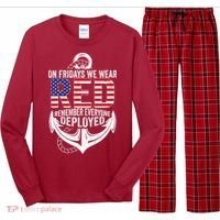 On Fridays We Wear Red Friday Navy Gift Distressed Long Sleeve Pajama Set thumb 0