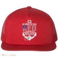 On Fridays We Wear Red Friday Navy Gift Distressed Flat Bill Trucker Hat thumb 0