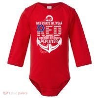 On Fridays We Wear Red Friday Navy Gift Distressed Baby Long Sleeve Bodysuit thumb 0