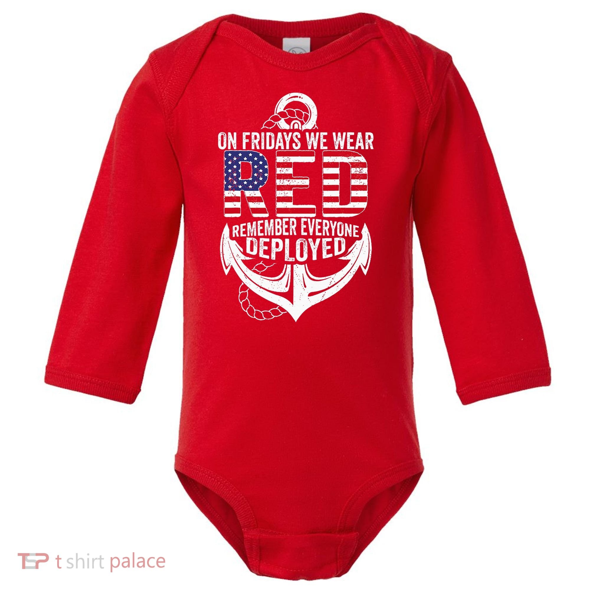 On Fridays We Wear Red Friday Navy Gift Distressed Baby Long Sleeve Bodysuit
