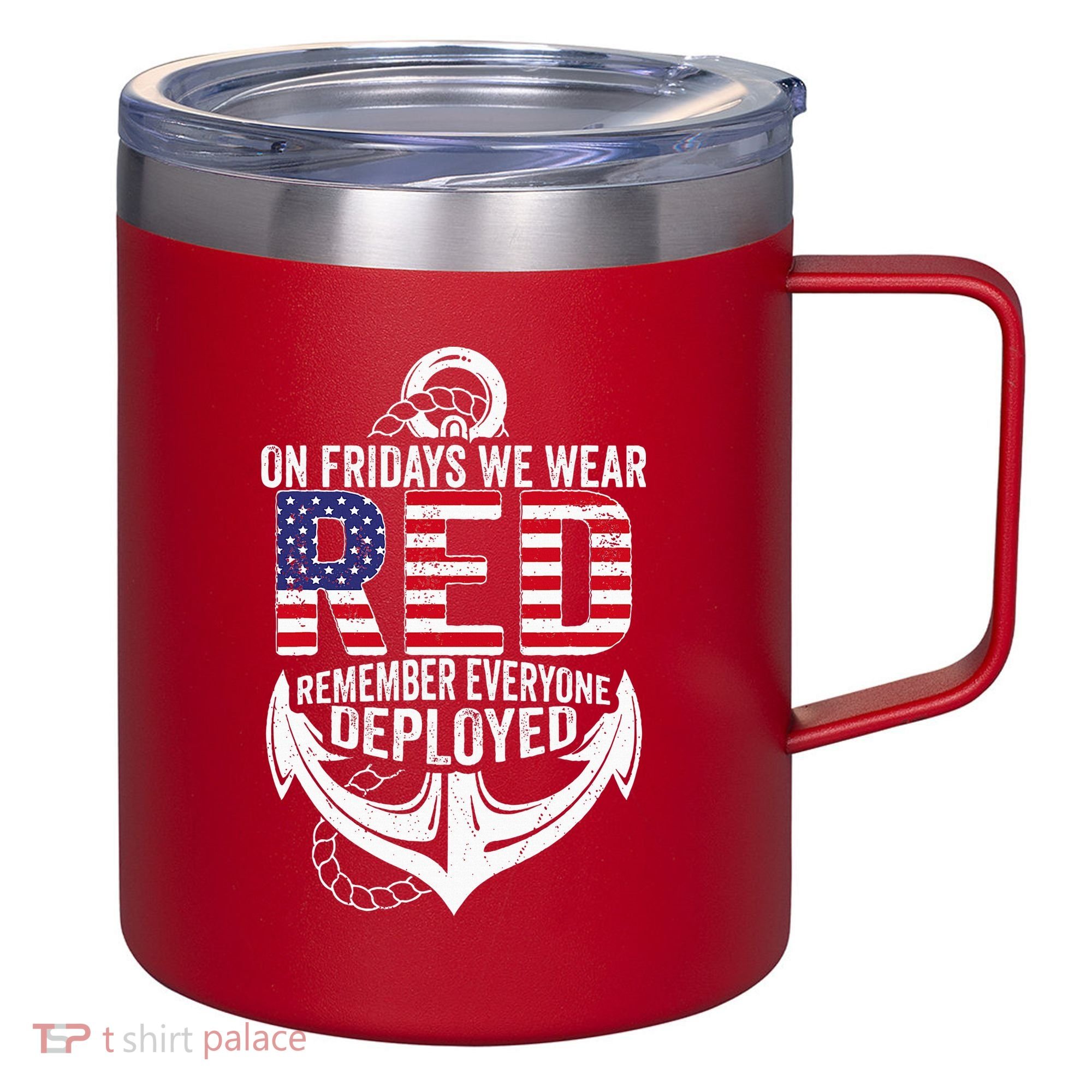 On Fridays We Wear Red Friday Navy Gift Distressed 12oz Stainless Steel Coffee Mug