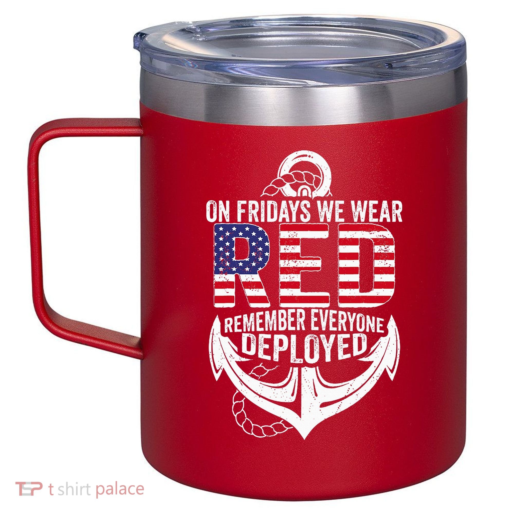 On Fridays We Wear Red Friday Navy Gift Distressed 12oz Stainless Steel Coffee Mug