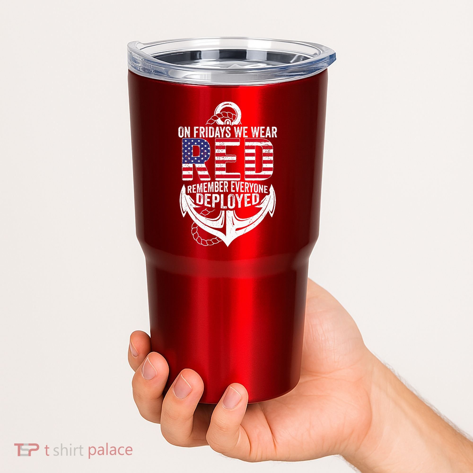 On Fridays We Wear Red Friday Navy Gift Distressed Tumbler