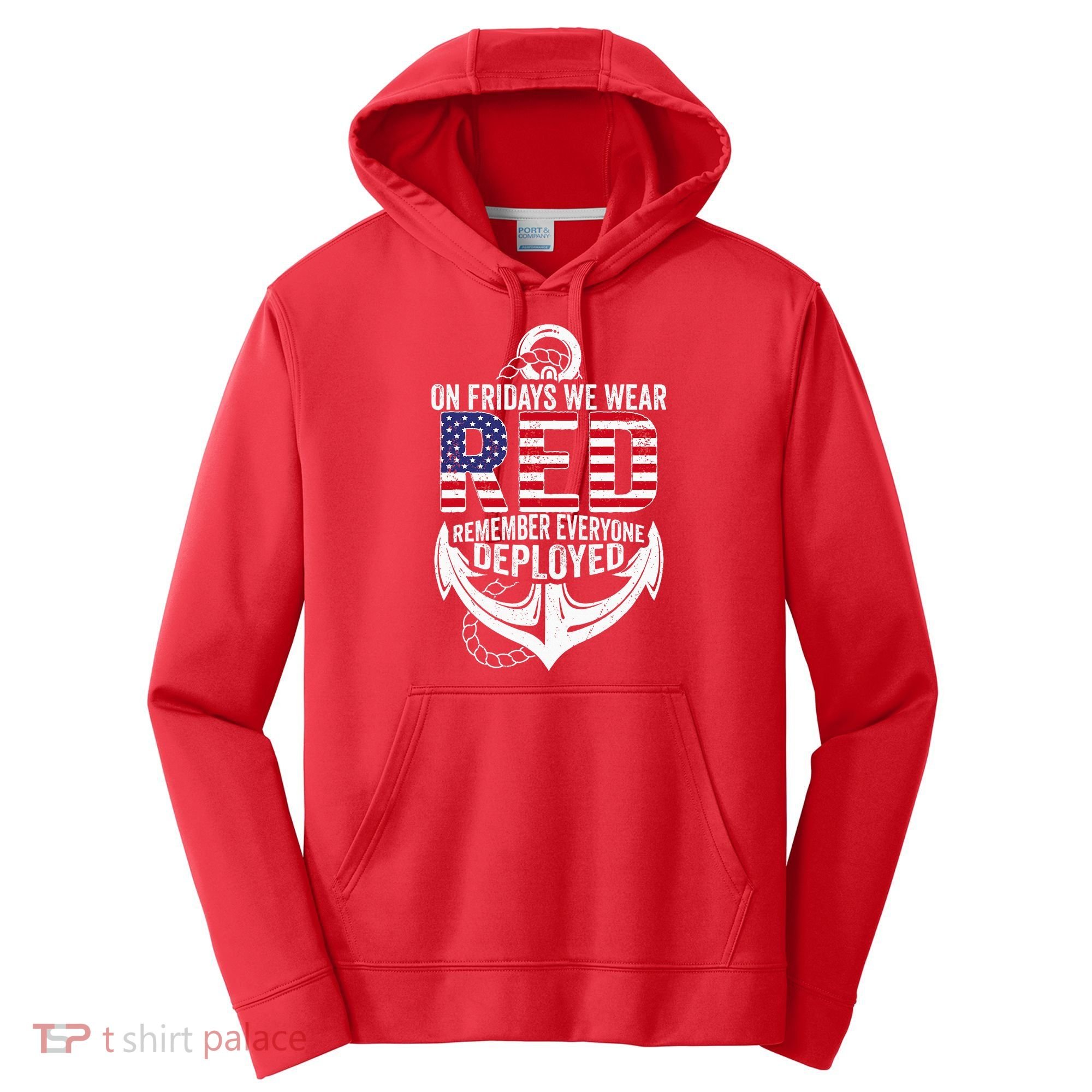 On Fridays We Wear Red Friday Navy Gift Distressed Performance Fleece Hoodie