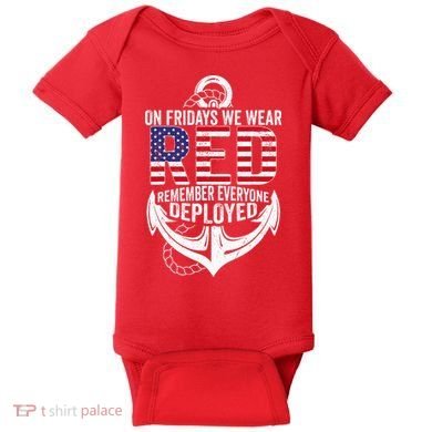 On Fridays We Wear Red Friday Navy Gift Distressed Baby Bodysuit