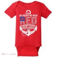 On Fridays We Wear Red Friday Navy Gift Distressed Baby Bodysuit thumb 0