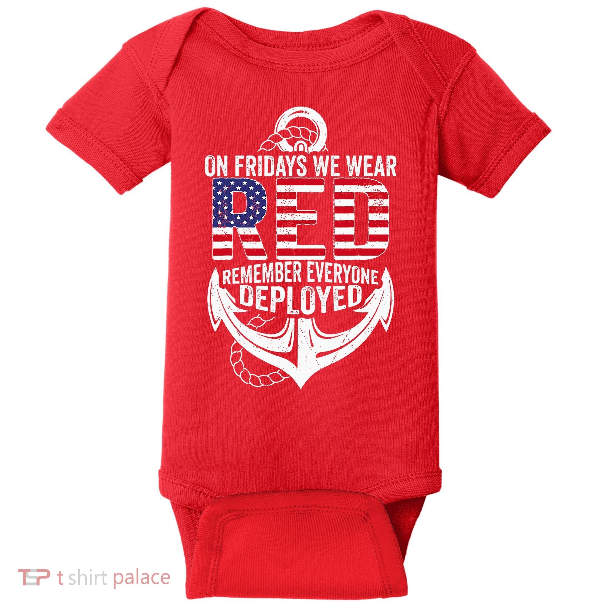 On Fridays We Wear Red Friday Navy Gift Distressed Baby Bodysuit